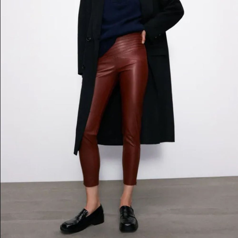 Zara FAUX LEATHER High-waist Leggings Adjustable - Picture 4 of 6